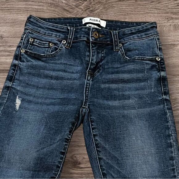 Pistola Jeans ladies Distressed Raw Hem Skinny Denim Blue Jeans Size 25 - Picture 2 of 13
